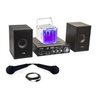 Générique KARAOKE-STAR2MKII - Confezione da 2 altoparlanti, 2 microfoni, 1 amplificatore Bluetooth USB SD 100 W, gioco luce Derby multifasci, regalo