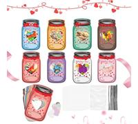 Générique Kids Greeting Cards | Cute Jar Design Postcard, DIY Heart Pattern Kids Valentines Day Exchange Cards - For Boys Girls Students Classmates Friends 7.09x4.72x0.59 InchesAdults Coppie