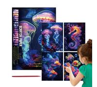 Générique Kit Raschiatore Che Brillano Al Buio - 4 Pezzi Di Carta Da Pittura Arcobaleno - Con Penna | Pittura Per Raschiare Luminosa | Divertente Carta Da Schizzo | Giocattolo Artigianale Creativo Per