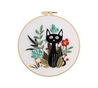 Générique Kit Ricamo per Principianti | Kit Ricamo a Cerchio con Gatto Stampigliato per Iniziazione | Set con ago filo e cerchio per Pratica Casa Viaggi | Progetti di Corsi