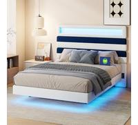 Générique Letto 140 x 190 cm con rete a telaio con illuminazione a LED, telaio letto galleggiante per adulti con luci, diverse opzioni di carico, robusto e stabile, velluto (bianco, 140 x 190 cm)