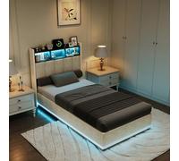 Générique Letto baule imbottito 90 x 200 cm con custodia, porta USB di tipo C, un posto letto con funzione di ricarica, con rete a doghe beige (senza materasso)