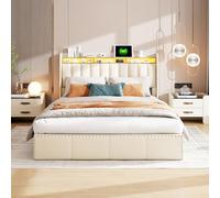 Générique Letto imbottito 160 x 200 cm, telaio letto con illuminazione a LED, multipresa, testiera con stoccaggio, struttura stabile, non c'è bisogno di rete, velluto (beige, 160 x 200 cm)