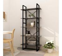 Générique Libreria a 5 livelli grigio 80 x 30 x 175 cm, scaffale industriale in legno di ingegneria e metallo, per libri e decorazioni, due armadi combinabili