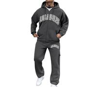Générique Los Angeles City - Set di lettere da uomo, 2 pezzi, felpa con cappuccio da jogging e pantaloni comodi, per autunno e inverno, tuta a taglio largo, antivento, da uomo, grigio, XXXL