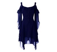 Générique Lunga da donna, in mussola di seta, patchwork, stile retrò, tinta unita, con maniche a tromba, per cosplay medievale, gotico, cerimonia, costume fantasia elegante
