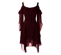 Générique Lunga da donna, in mussola di seta, patchwork, stile retrò, tinta unita, con maniche a tromba, per cosplay medievale, gotico, cerimonia, costume fantasia elegante