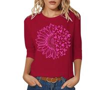 Générique Maglietta a maniche corte con scollo rotondo a ottobre rosa, taglia grande, da donna, elegante e chic, a maniche corte, con scollo rotondo, con cancro al seno, ottobre, colore rosa