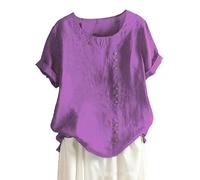 Générique Maglietta casual a maniche corte da donna a taglio ampio con scollo rotondo, orlo spaccato e bottoni decorativi, tinta unita, ideale per un casual, viola., M