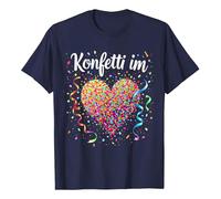 Générique Maglietta da uomo e da donna, casual, a maniche corte, design carnevale, coriandoli in cuore, animati per celebrazioni, abbigliamento festivo amichevole, Marina, XL