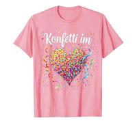 Générique Maglietta da uomo e da donna, casual, a maniche corte, design carnevale, coriandoli in cuore, animati per celebrazioni, abbigliamento festivo amichevole, Rosa, 3XL