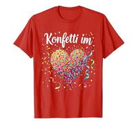 Générique Maglietta da uomo e da donna, casual, a maniche corte, design carnevale, coriandoli in cuore, animati per celebrazioni, abbigliamento festivo amichevole, rosso, XXL