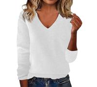 Générique Maglione da donna chic caldo, tinta unita, con scollo a V, maniche lunghe, in cashmere, da donna, invernale, maglione in maglia leggera, chic ed elegante, comfort, casual, alla moda, bianco