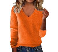 Générique Maglione da donna chic caldo, tinta unita, con scollo a V, maniche lunghe, in cashmere, da donna, invernale, maglione in maglia leggera, chic ed elegante, comfort, casual, alla moda