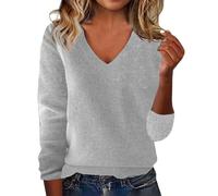 Générique Maglione da donna chic caldo, tinta unita, con scollo a V, maniche lunghe, in cashmere, da donna, invernale, maglione in maglia leggera, chic ed elegante, comfort, casual, alla moda, grigio