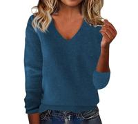 Générique Maglione da donna chic caldo, tinta unita, con scollo a V, maniche lunghe, in cashmere, da donna, invernale, maglione in maglia leggera, chic ed elegante, comfort, casual, alla moda, navy, L
