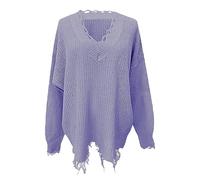 Générique Maglione da donna con scollo a V Oversize, con maniche lunghe, con scollo a V, con scollo a V, ideale per la primavera, l'autunno, la felpa a maniche lunghe, traspirante, malva, XXL