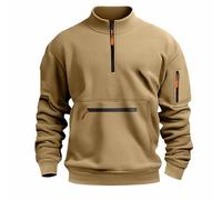 Générique Maglione Uomo Felpa San Cappuccio 1/4 Zippé Casual Tinta unita Abbigliamento Moda Felpe Sportive Casual Sport Pullover Hoodie Pullover Leggero Lavoro Tasca Canguro Manica Lunga Giacca, cachi