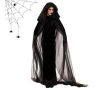 Générique Mantello con cappuccio di Halloween, mantello di Halloween con cappuccio, costume da fantasma lungo | mantello trasparente in tulle, costume da performance, mantello da mago per donna, sposa