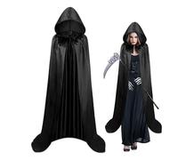 Générique Mantello con cappuccio - Mantello lungo 150 cm Costume da stregone con cappuccio per Halloween, vestito cosplay corvo unisex lungo per teatro stregone, travestimento da maschera, feste