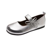 Générique Mary Janes - Piatti da donna, leggeri e comodi, con cinturino decorato con un piccolo fiocco e punta arrotondata, chiusi, con suola morbida, scarpe piatte con cinturino, argento, 35 EU
