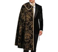 Générique Medieval Cloak For Men With Brocade Pattern, Half Shoulder Shawl Collar Renaissance Cape Costume per Halloween Festival Cosplay, Theatrical Performance, Role Play Party Outfit, Nero , Se