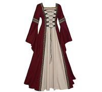 Générique Medievale - Abito da donna vittoriano, abito da cortile gotico, retrò, da donna, con scollo quadrato e maniche svasate, con lacci, elegante, stile medievale