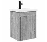 Générique Mobile Lavabo Grigio con Lavabo E Rubinetto Integrato | Legno per ingeniere, montaggio a parete, compatto, ottimizzazione di stoccaggio, facile manutenzione