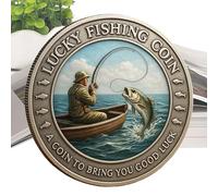 Générique Moneta di buona fortuna, souvenir in metallo per pescatore, pezzo per il pescatore, per il papà il marito, la fortuna, le attività all'aria aperta, il campeggio e la navigazione