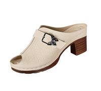 Générique Mules Donna Compensees Tacco Alto - Sandalo Donna Ete Chic E Confortevole Mules Punta Aperta Scarpe Traspirante Nudo Piedi Ortopedici Sandali Tacco Blocco Nudo Piedi Scarpe, beige, 42 EU