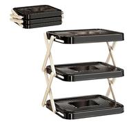 Générique Multi Layer Prep Tray Rack - ABS | 3 Tier Foldable Countertop Storage Stand | Meal Prep Organizer Kitchen Shelf Rack For Cooking Chefs Home Apartment Restaurant RV Camping Picnic Use