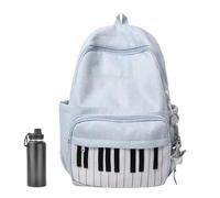 Générique Musical Note Knapsack, Melodic Laptop Rucksack, 17.12 Inches Campus Bag with Padded Sleeve, Canvas School Pack, Artistic Piano Print with Side Pockets, Student Bookbag for College Life, blu