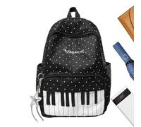 Générique Musical Note Knapsack, Melodic Laptop Rucksack, 17.12 Inches Campus Bag with Padded Sleeve, Canvas School Pack, Artistic Piano Print with Side Pockets, Student Bookbag for College Life, Nero