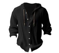 Générique Nero Uomo Cappuccio abbottonato a Maniche Lunghe in Cotone e Lino per Uomo Camicie Nere da Uomo, Le Noir, XL