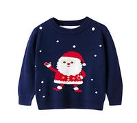 Générique Noel Vetement Bambino Ragazzi Ragazze Natale Cartone animato Santa Snowfakle Stampa Maglione a Maniche Lunghe Caldo Maglia Maglione Maglieria Top di Natale(Navy,5-6 Anni)