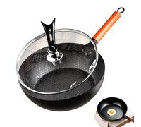 Générique Non-Stick, Skillet, Iron, Handmade Hammered Design, Cast Construction with Lid, Ideal for Baking Induction Cooking Dining Breakfast Outdoor Apartment Picnic and Family Camping Use