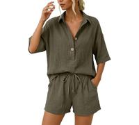 Générique Nuovo set estivo casual e alla moda composto da pantaloncini di una camicia e un secondo pantaloncini comfort finale per la stagione calda stile versatile e, Verde militare, XXL