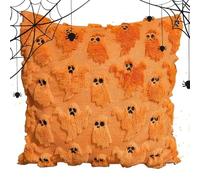 Générique Orange Halloween Pillow Cases | Ghost Decorations Cushion Cover | Elegant Invisible Zipper, Soft Linen Fall Decor 3D Embroidery forThanks Giving Indoor Bedroom Couch Bed Dorm Harves