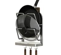 Générique Organizzatore di coperchi per casseruole | Rack in acciaio al carbonio senza foratura, con vassoio - Porta per pentole e padelle - Per cucina forno e fornello - Tagliere di cottura