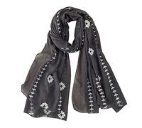 Générique Oro Lettera Sottile lunga sciarpa ricamata lino donna pianura cotone e sciarpa Danza Orientale, grigio, Taglia unica