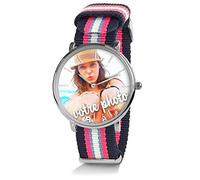 Générique Orologio Personalizzabile con Una Foto, Un Testo. Orologio unisex da uomo o da donna. Regalo personalizzato Bracciale intrecciato a strisce, colori alla moda. Regalo per la festa del papà