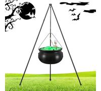 Générique Outdoor Halloween Cauldron, Witch Large Cauldron, 30,71 pollici Tripod Skeleton & Eyeball Light String, Spooky Party Supplies for Lawn Driveway Porch Fence Entryway, Black