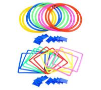 Générique Outdoor - Ring Activity Jump Challenge Set, Ostacle Racing Play Equipment Square Connector Layout with Beanbag Toss Target | Movement Coordination Training Entertainment Playset for Kids