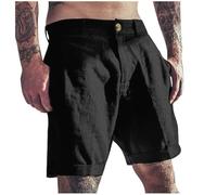 Générique Pantaloncini da uomo in lino, stile giapponese, taglia media, con coulisse, a righe, cinque quarti, giovani, in cotone sciolto, largo, dritto, pantaloni da uomo, Le Noir, XXL