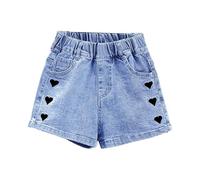 Générique Pantaloncini in jeans casual da ragazza, modello elasticizzato e con stampa a cuore, ideali per la stagione primavera-estate, taglio slavato, alla moda e comodi per tutti i giorni