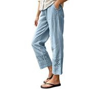 Générique Pantaloni 7/8 casual da donna in pizzo, taglio ampio e fluido, eleganti, tinta unita, comodi e ariosi, abbigliamento per il tempo libero chic e femminile, outfit quotidiano trendy e