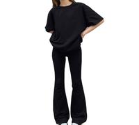 Générique Pantaloni da bambina, a maniche corte e pantaloni, tinta unita, casual e alla moda, per ragazzi e ragazze, set da jogging, Le Noir, 10-11 Anni