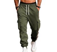 Générique Pantaloni da jogging da uomo in pile pantaloni tuta da uomo inverno calze da jogging Cargo felpe in vita elastica con coulisse e tasche casual, verde, M