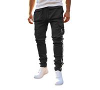 Générique Pantaloni da jogging da uomo, taglio dritto affusolato, con cerniera, comode tasche, casual, casual, per la notte, con riflessioni, ideale per avventure in montagna, Le Noir, M