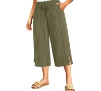 Générique Pantaloni da spiaggia con gambe larghe da donna, eleganti pantaloni chic da donna, tinta unita, elastico in vita alta, con tasche per uscire, vacanze, pantaloni casual, fitness casual, verde